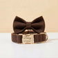 Personalized Tweed Dog Collar, Custom Engraved Pet Collar, Gold Buckle Set