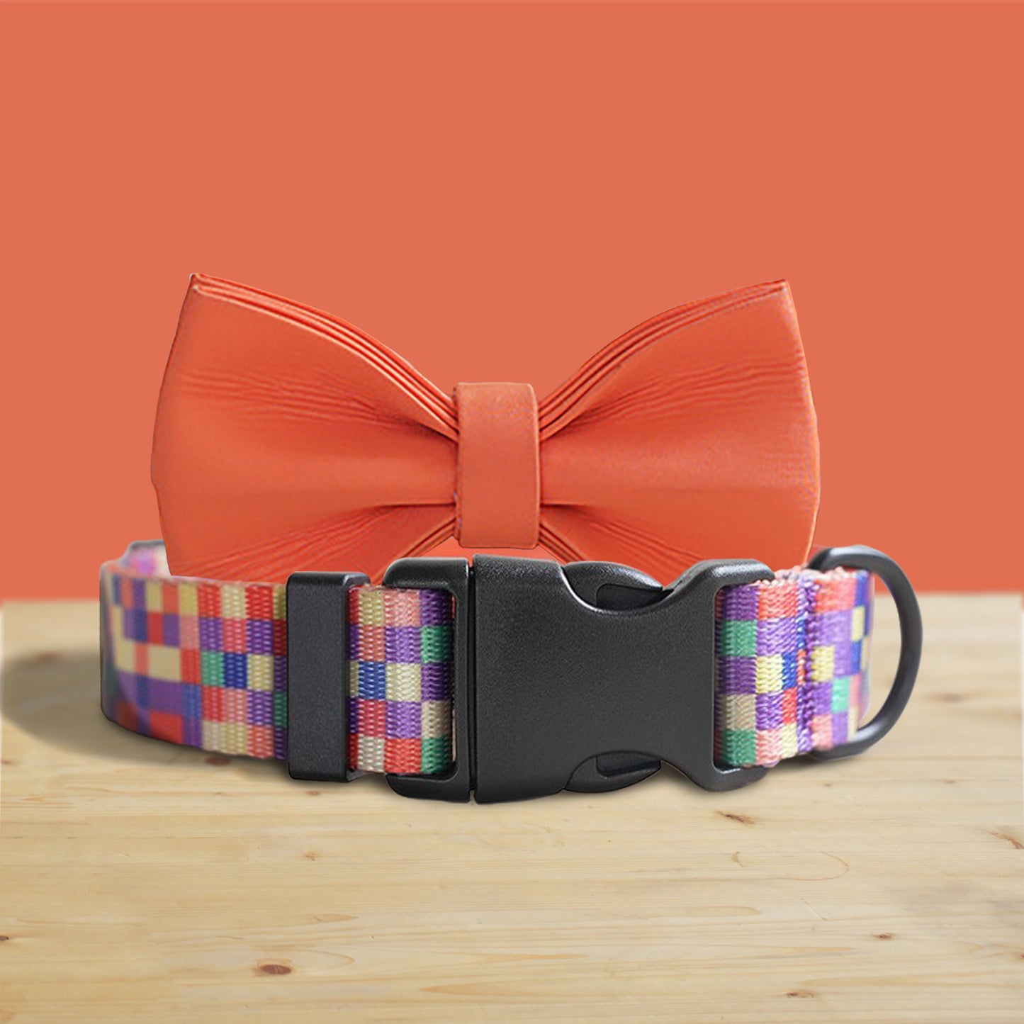 Neon Plaid Dog Collar, Leash, Bowtie Set: Personalized Nylon Pet Accessories