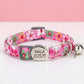 Personalized Cat Collar Safety Buckle | Light Blue Floral Polyester | Adjustable 19-30cm