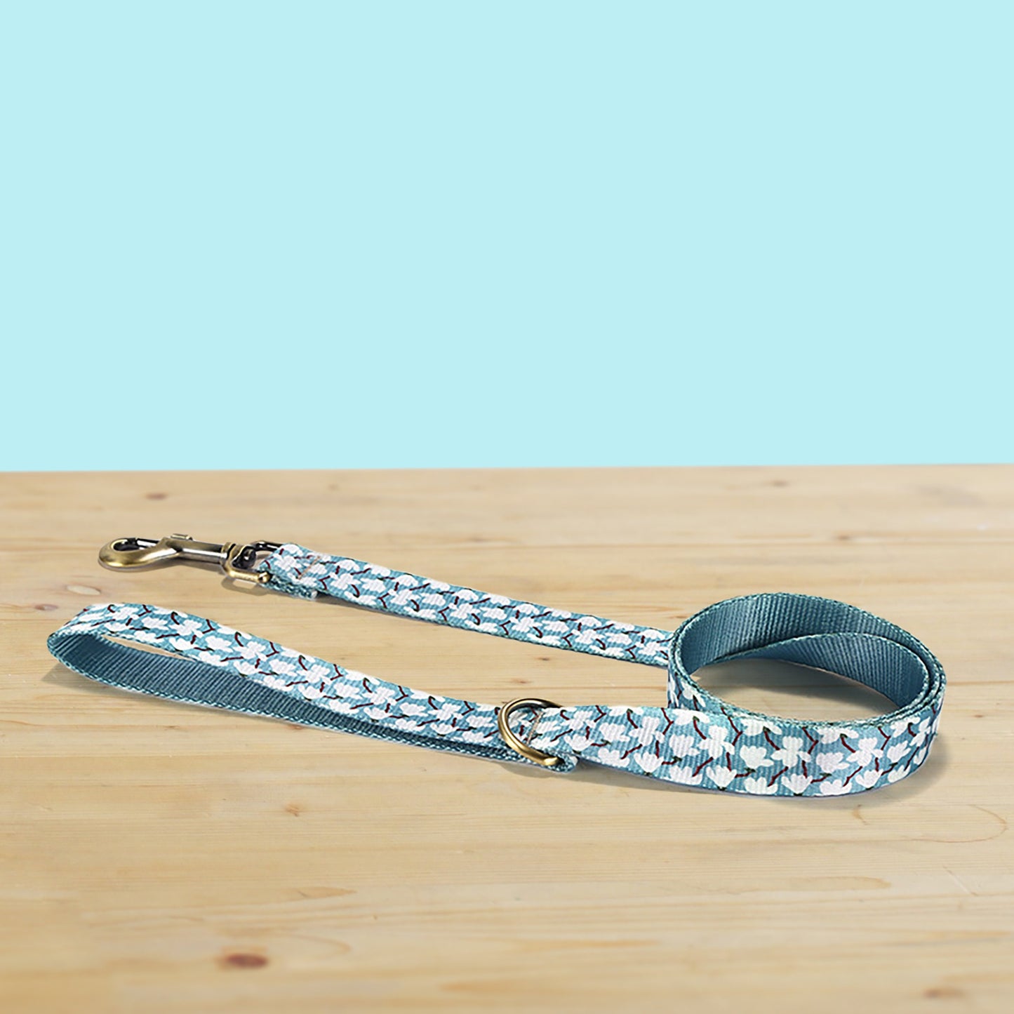 Sky Blue Gardenia Dog Collar and Leash Set, Personalized Engraved Buckle