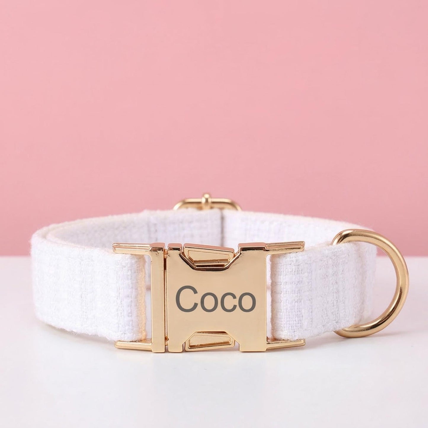 Personalized Tweed Dog Collar, Custom Engraved Gold Buckle Pet Accessory