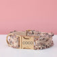 Personalized Tweed Dog Collar, Custom Engraved Gold Buckle, Dark Blue Pet Accessory