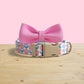 Pink Chrysanthemum Dog Collar and Leash Set, Personalized Engraved Buckle