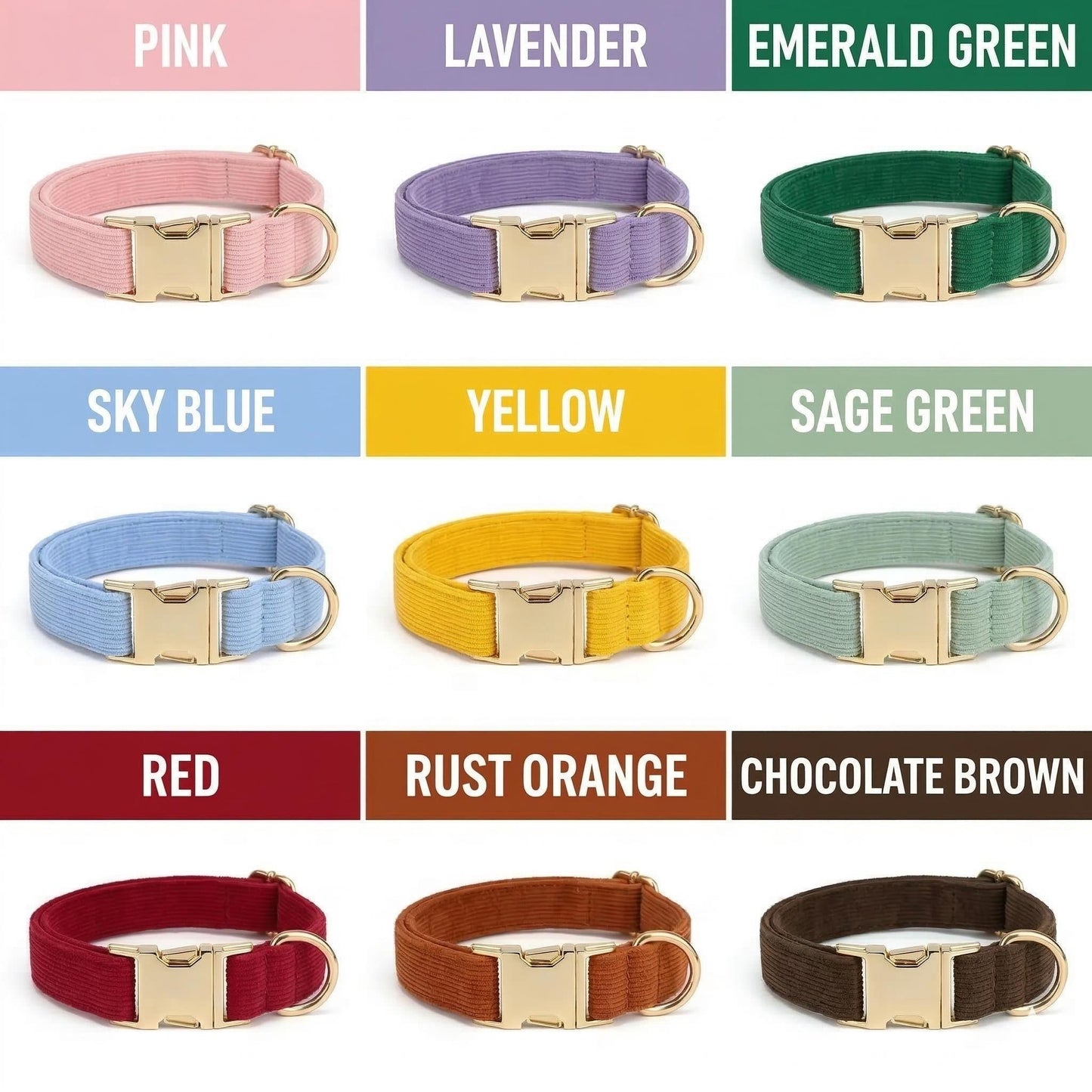 Personalized Corduroy Dog Collar with Engraved Gold Buckle, Bowtie Pet Accessory