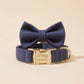Personalized Tweed Dog Collar with Bow Tie, Engraved Name Pet Collar, Gold Buckle Set