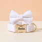 Personalized Tweed Bow Dog Collar with Name, Pink | Purple | Black | White Bouclé Puppy Collar with Gold Buckle, Cute Girl Dog Collar