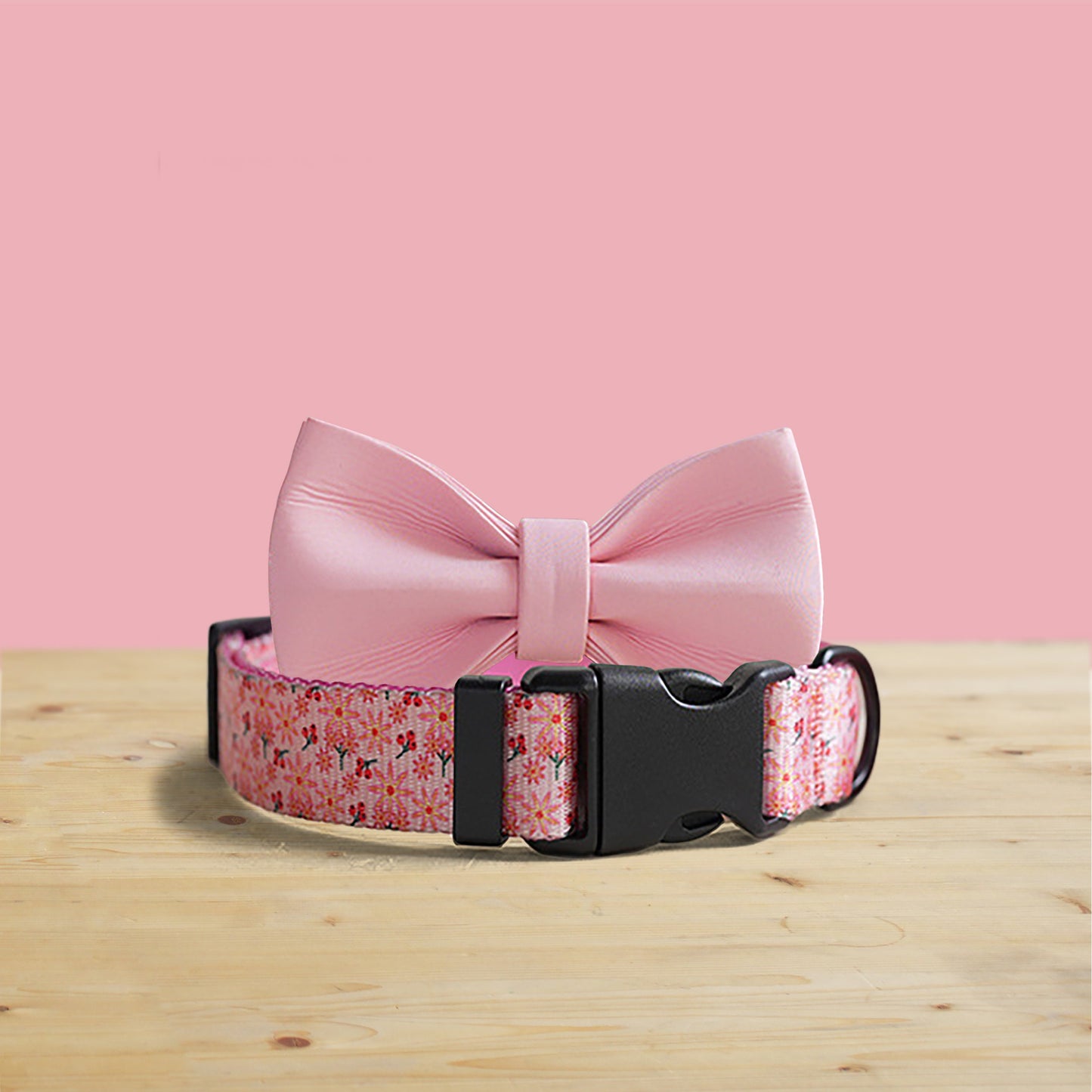 Pink Lily Floral Dog Collar and Leash Set, Personalized Engraved Buckle