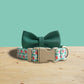 White Fangipani Dog Collar and Leash Set, Personalized Engraved Buckle, Nylon Fabric Handmade Accessory