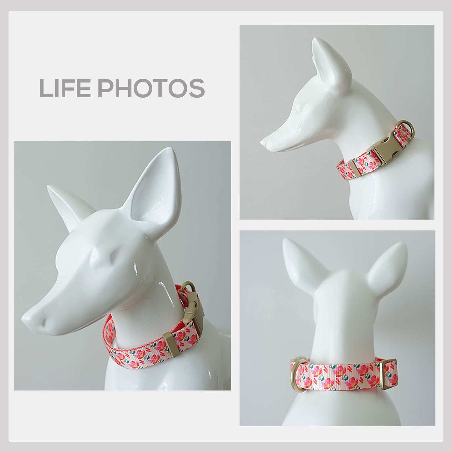 Pink Rose Floral Dog Collar and Leash Set with Bowtie, Personalized Name Buckle