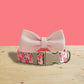 Pink Rose Floral Dog Collar and Leash Set with Bowtie, Personalized Name Buckle