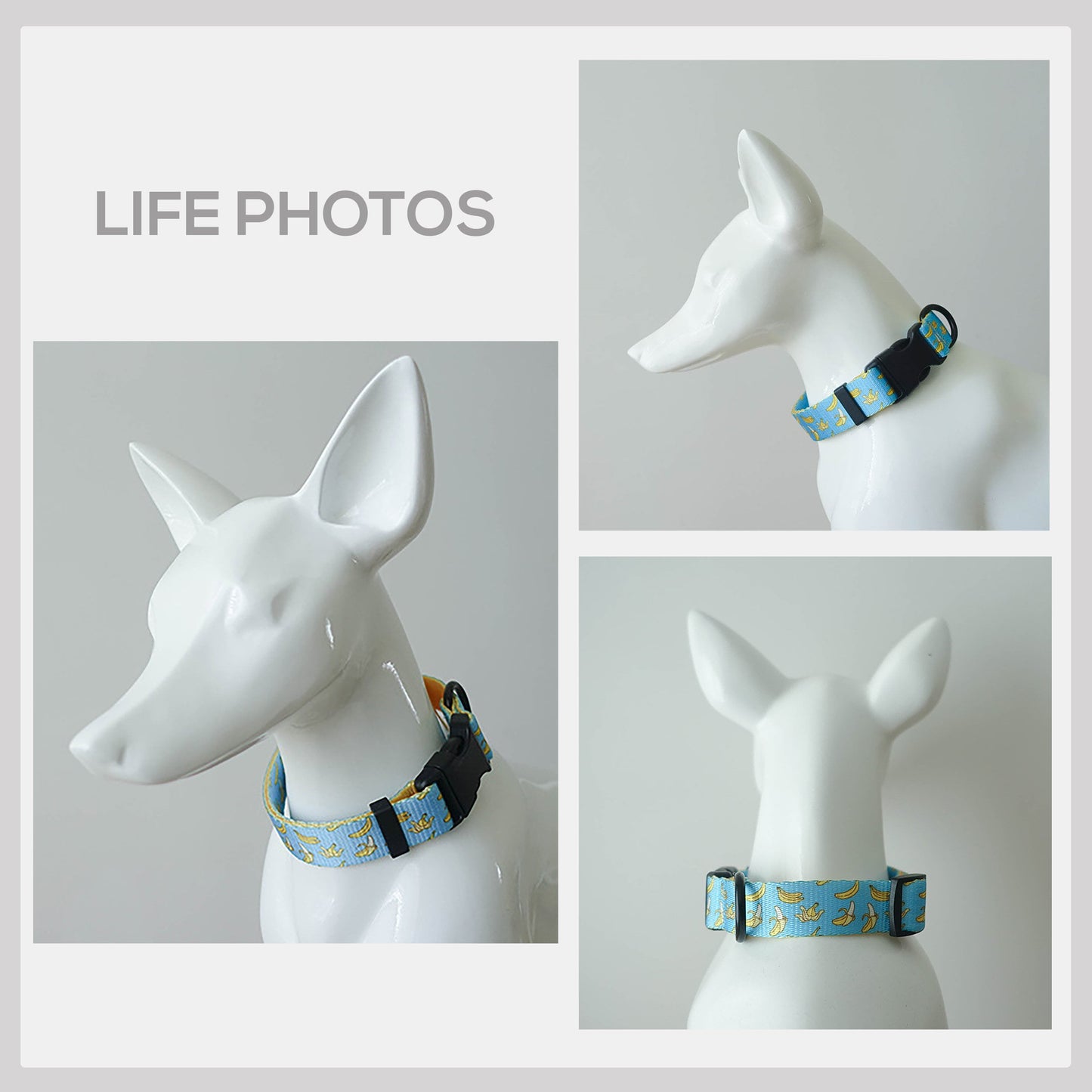 Personalized Dog Collar and Leash Set, Dancing Banana Pattern, Engraved Name Buckle