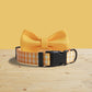 Personalized Butter Plaid Dog Collar, Leash, Bowtie Set – Engraved Name Buckle