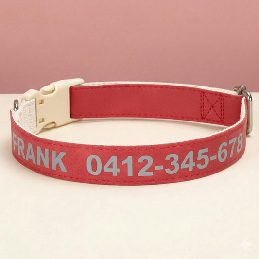 Reflective Custom Dog Collar | PU Leather Nylon | Personalized Pet Name ID