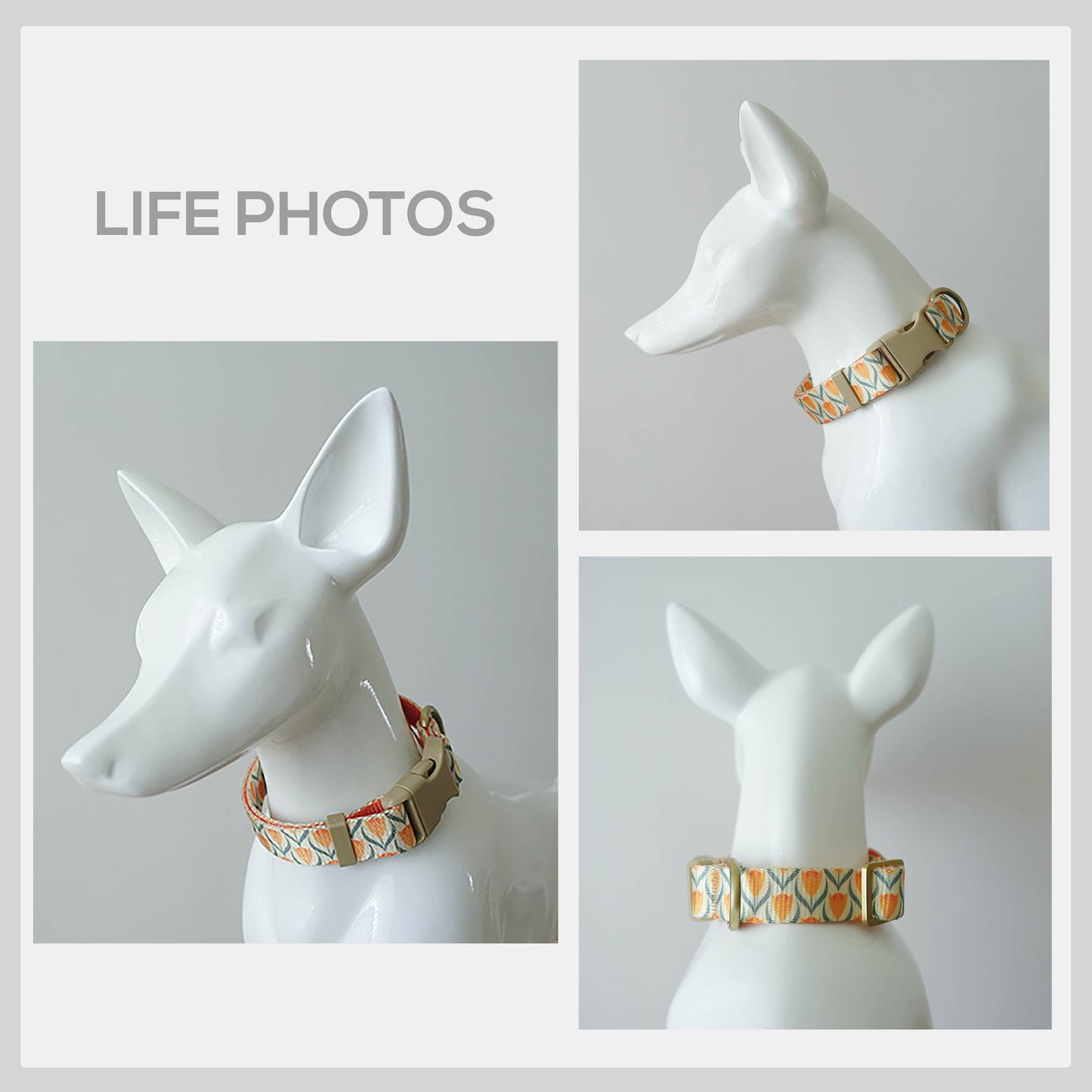 Gold Tulip Personalized Dog Collar, Leash, Bowtie, Engraved Name Buckle