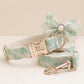Personalized Green Lace Dog Collar with Sailor Bowtie – Engraved Pet Accessory Set