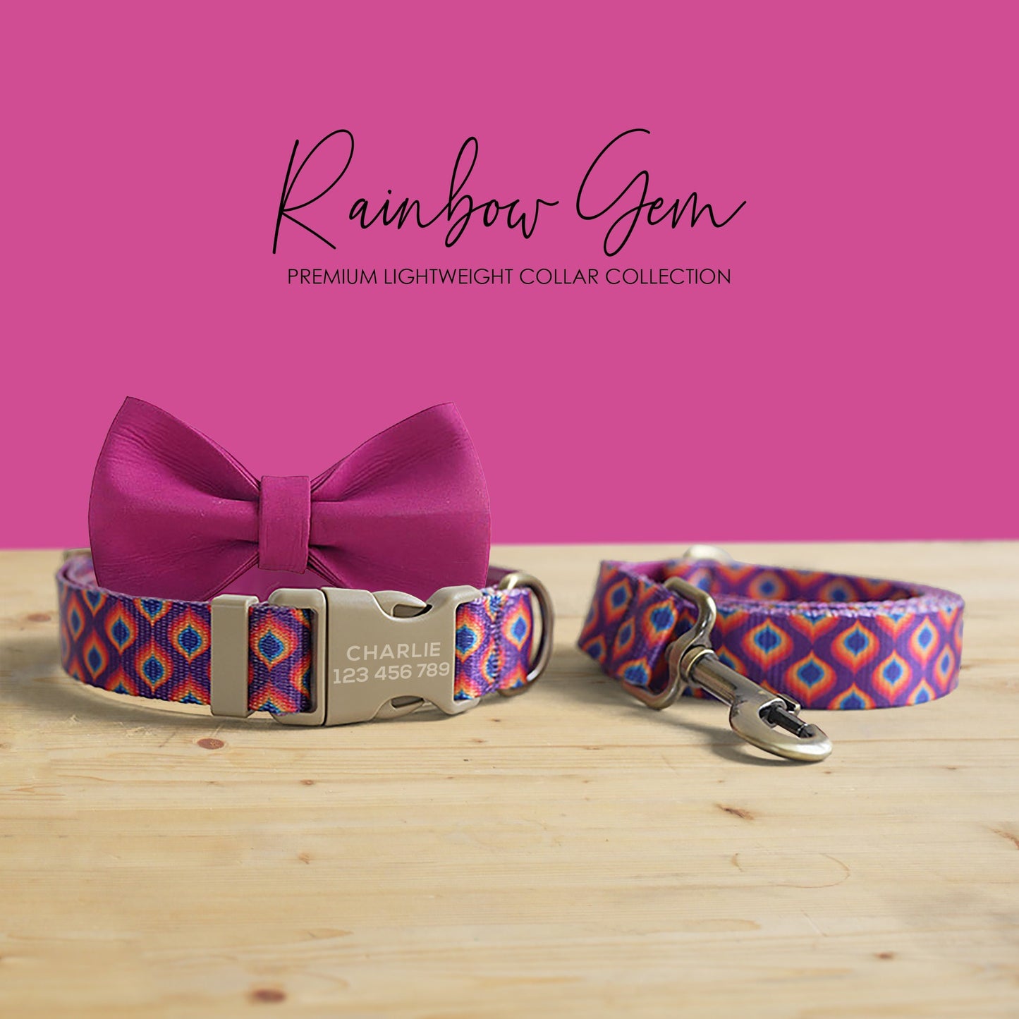 Personalized Rainbow Gem Dog Collar with Engraved Name Buckle