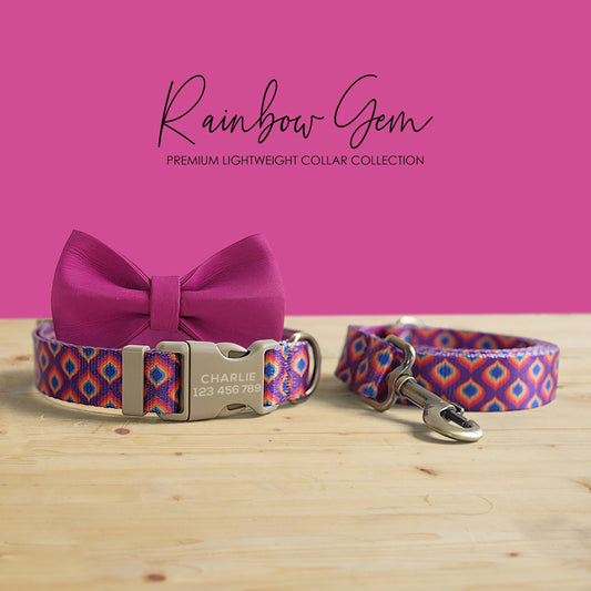 Personalized Rainbow Gem Dog Collar with Engraved Name Buckle