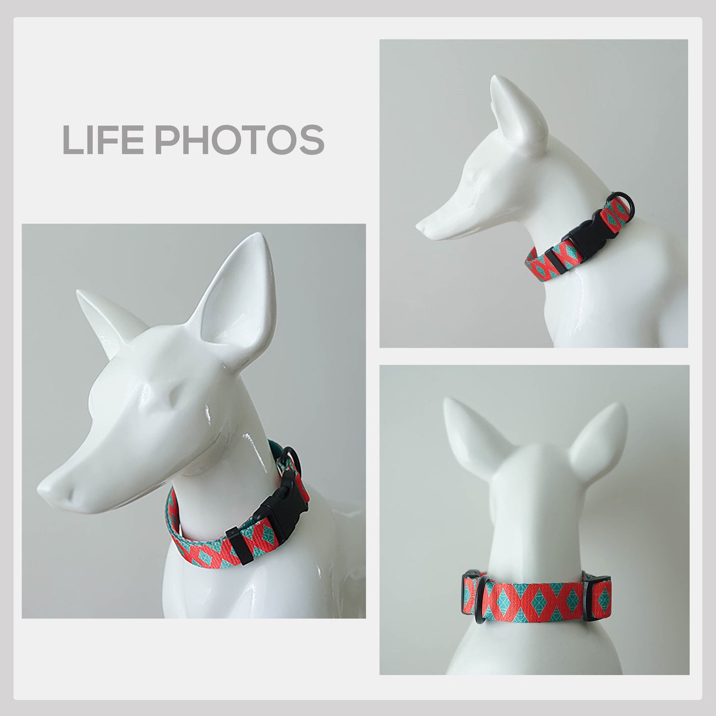 Personalized Dog Collar and Leash Set, Red Green Pattern, Engraved Name Buckle