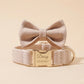Personalized Red Tweed Dog Collar with Engraved Gold Buckle – Bow Tie Pet Accessory
