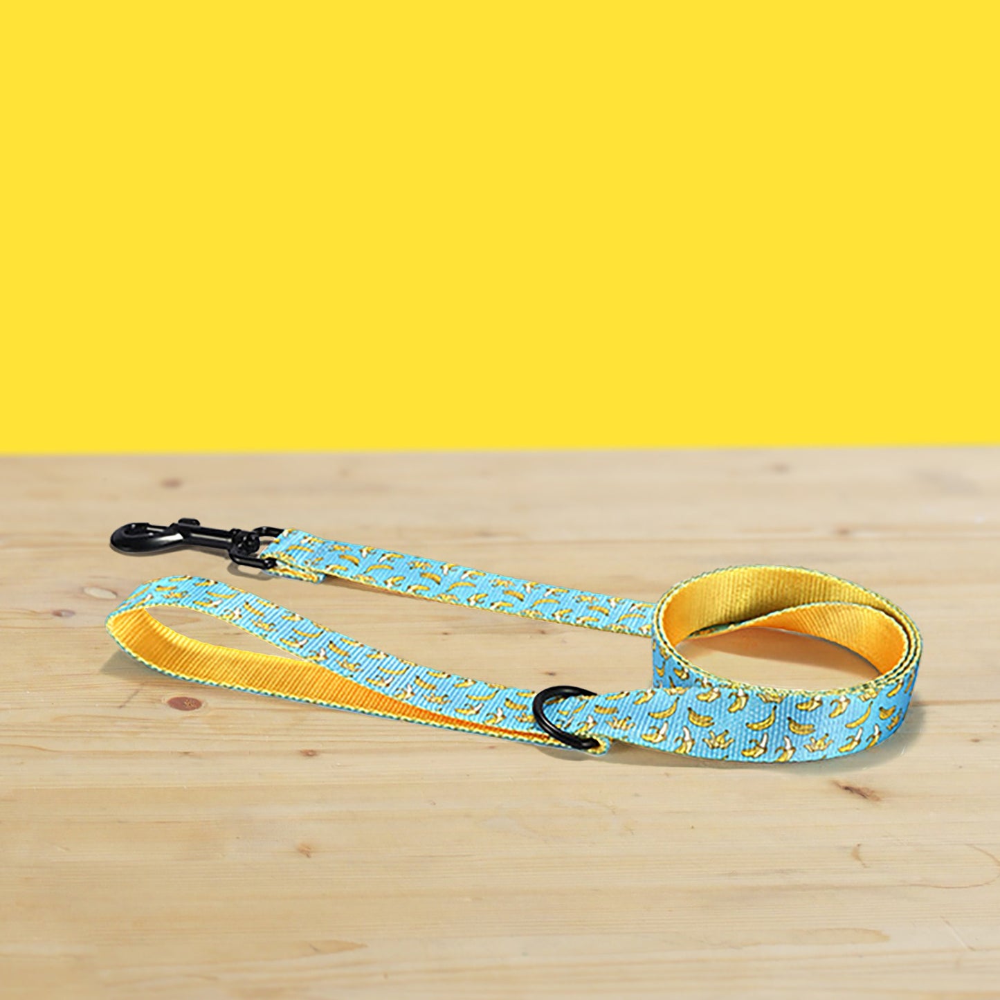 Personalized Dog Collar and Leash Set, Dancing Banana Pattern, Engraved Name Buckle