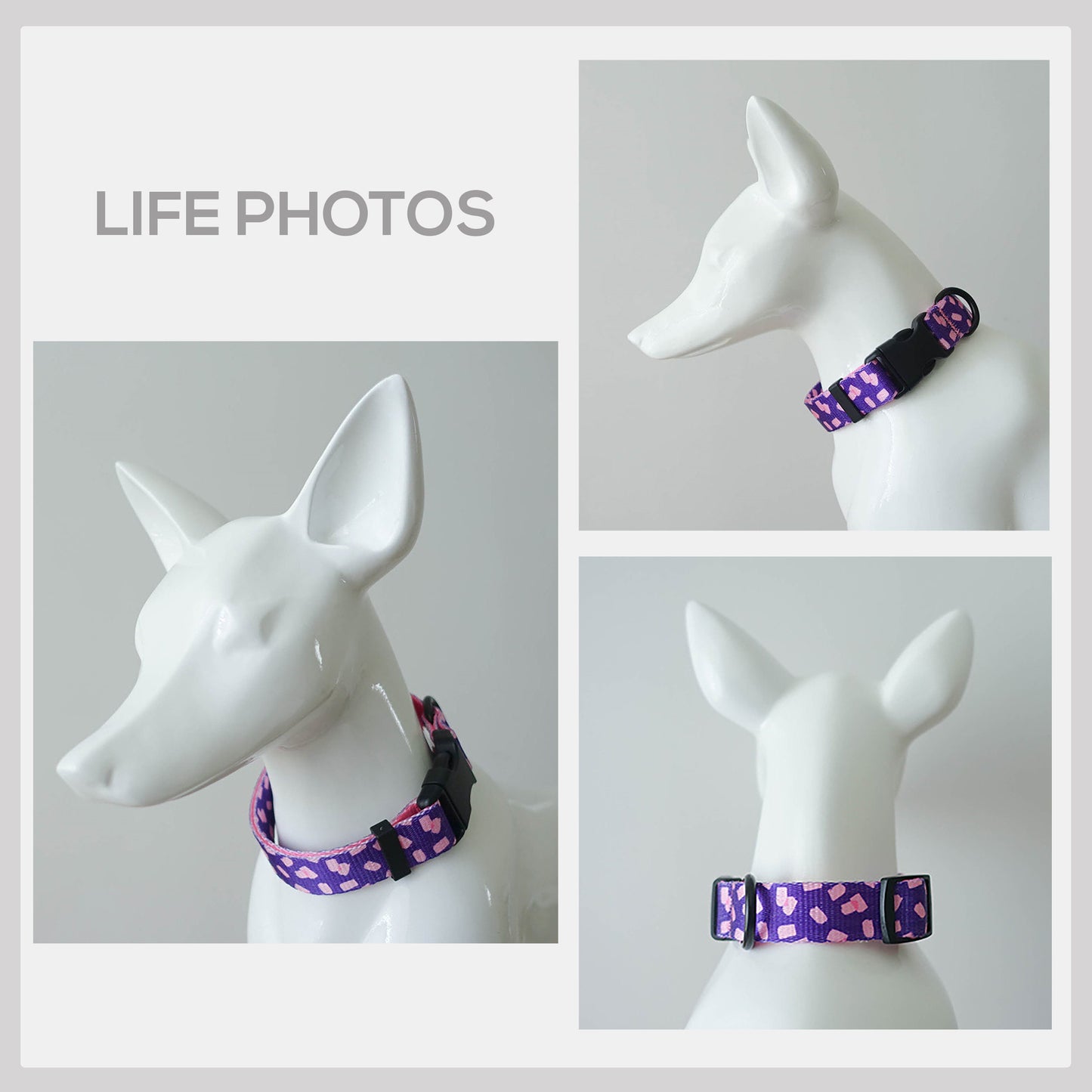 Personalised Pink Dog Collar Lightweight with Engraved Name Buckle| Leash | Bowtie, Featuring Marshmallow Pattern