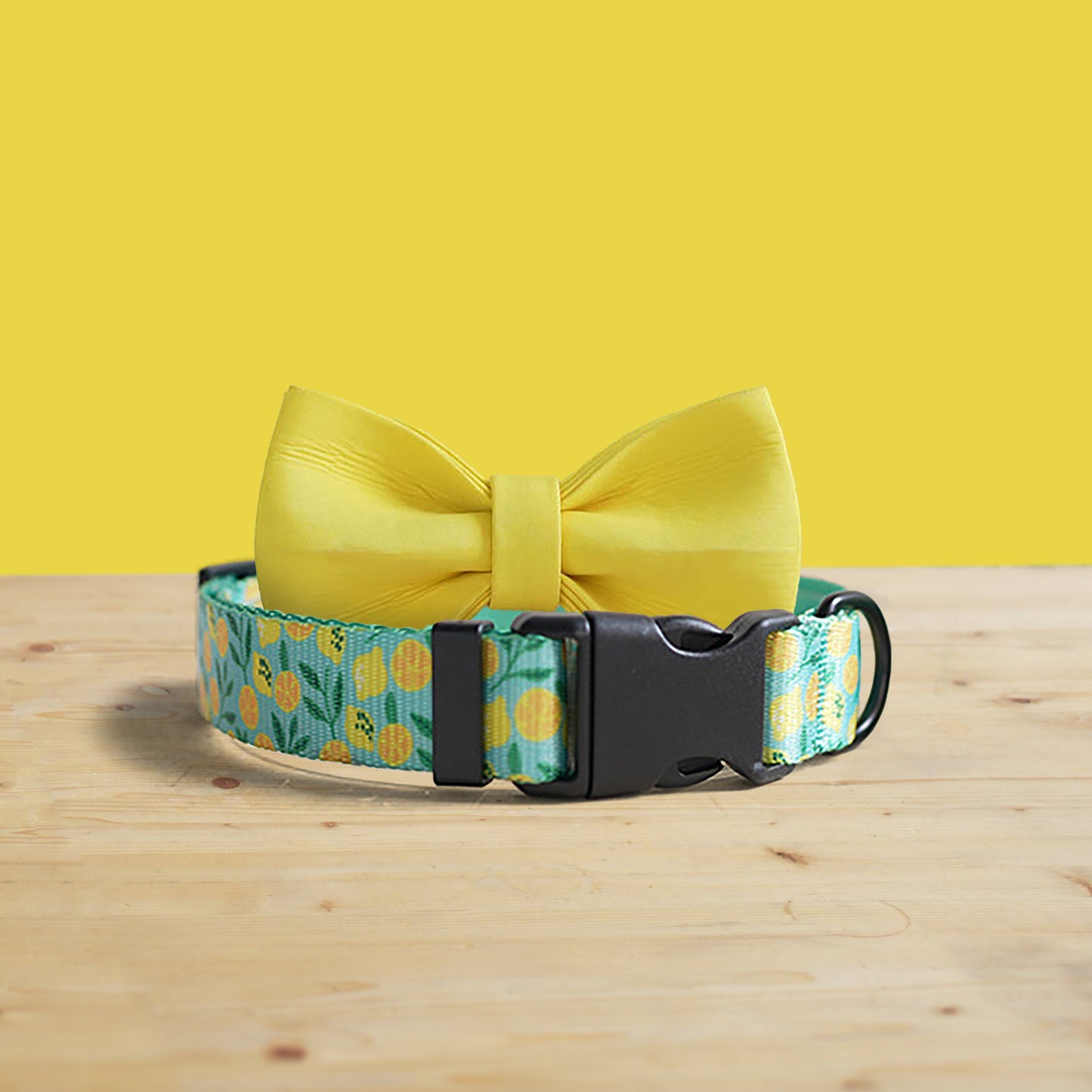 Lemon Tease Dog Collar and Leash Set, Personalized Engraved Buckle, Nylon Fabric, Handmade