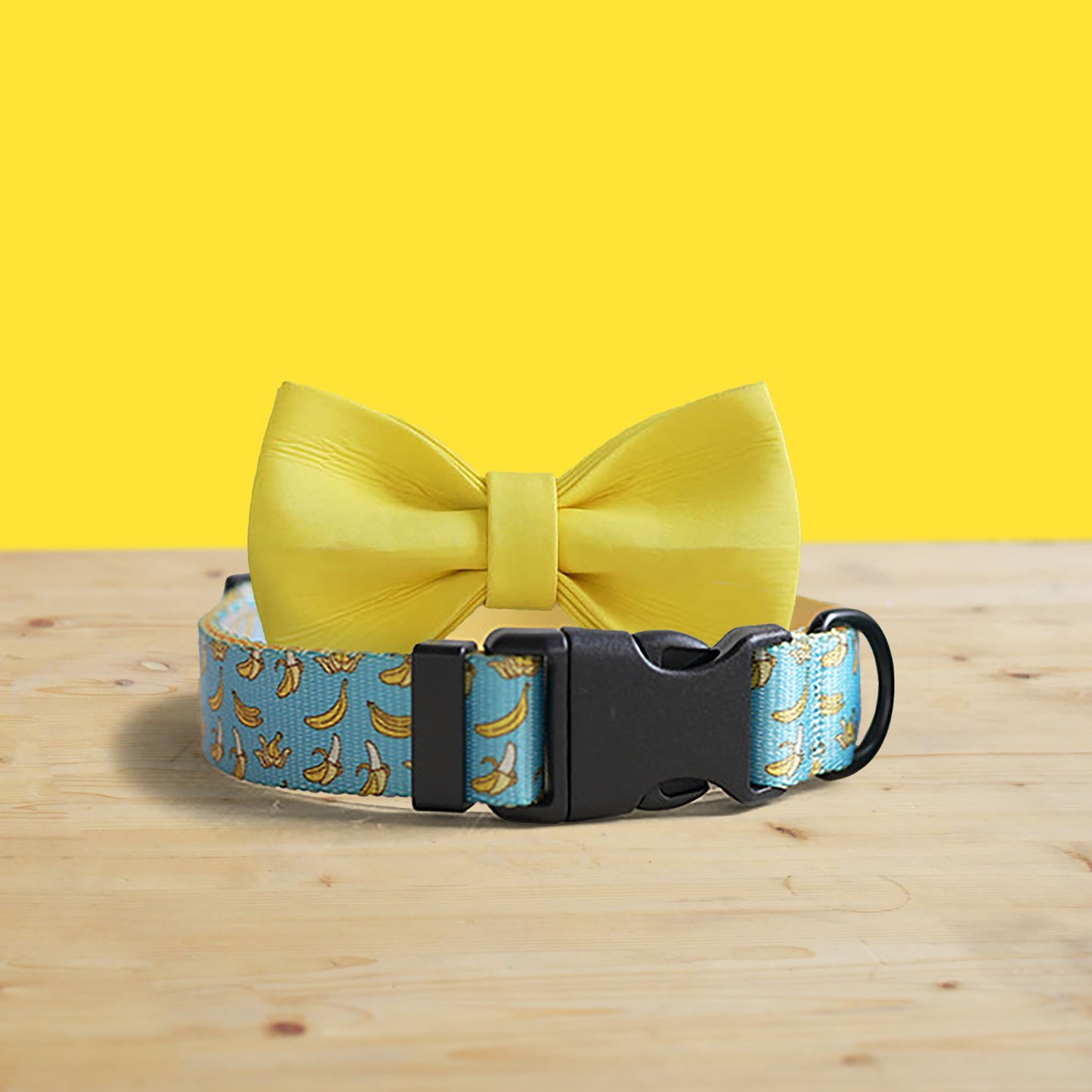 Personalized Dog Collar and Leash Set, Dancing Banana Pattern, Engraved Name Buckle