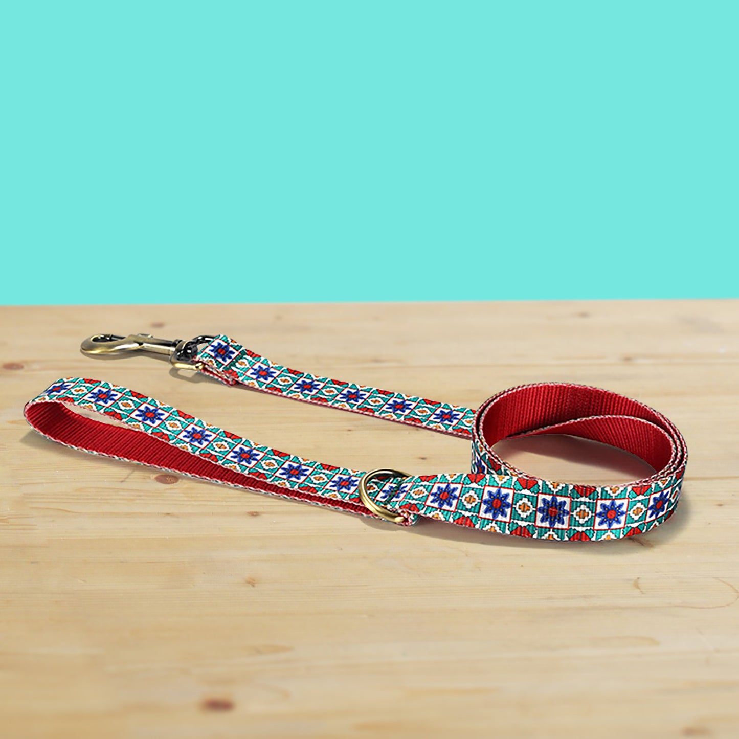 Blue Kaleidoscope Dog Collar, Leash, Personalized Engraved Buckle, Nylon Fabric, Handmade Pet Accessory
