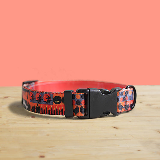 Personalized Halloween Dog Collar and Leash Set, Engraved Name Buckle