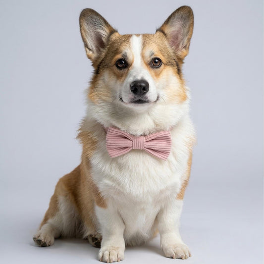 Personalized Corduroy Dog Collar with Engraved Gold Buckle, Pink Bowtie Pet Accessory