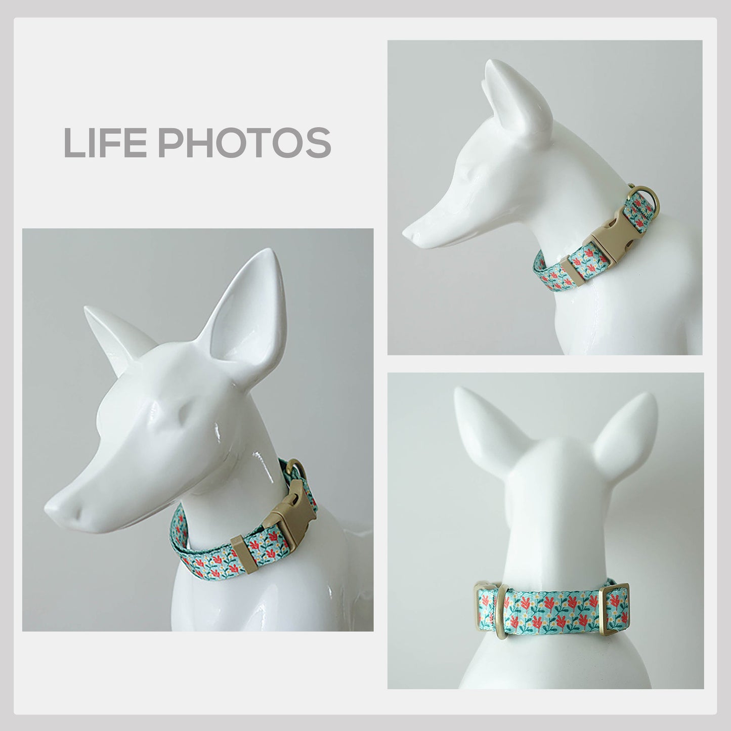 White Fangipani Dog Collar and Leash Set, Personalized Engraved Buckle, Nylon Fabric Handmade Accessory