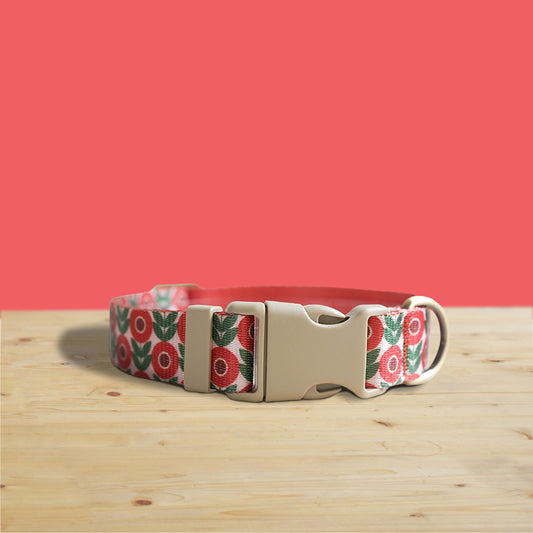 Red Sunflowers Dog Collar, Leash, Bowtie with Engraved Name Buckle