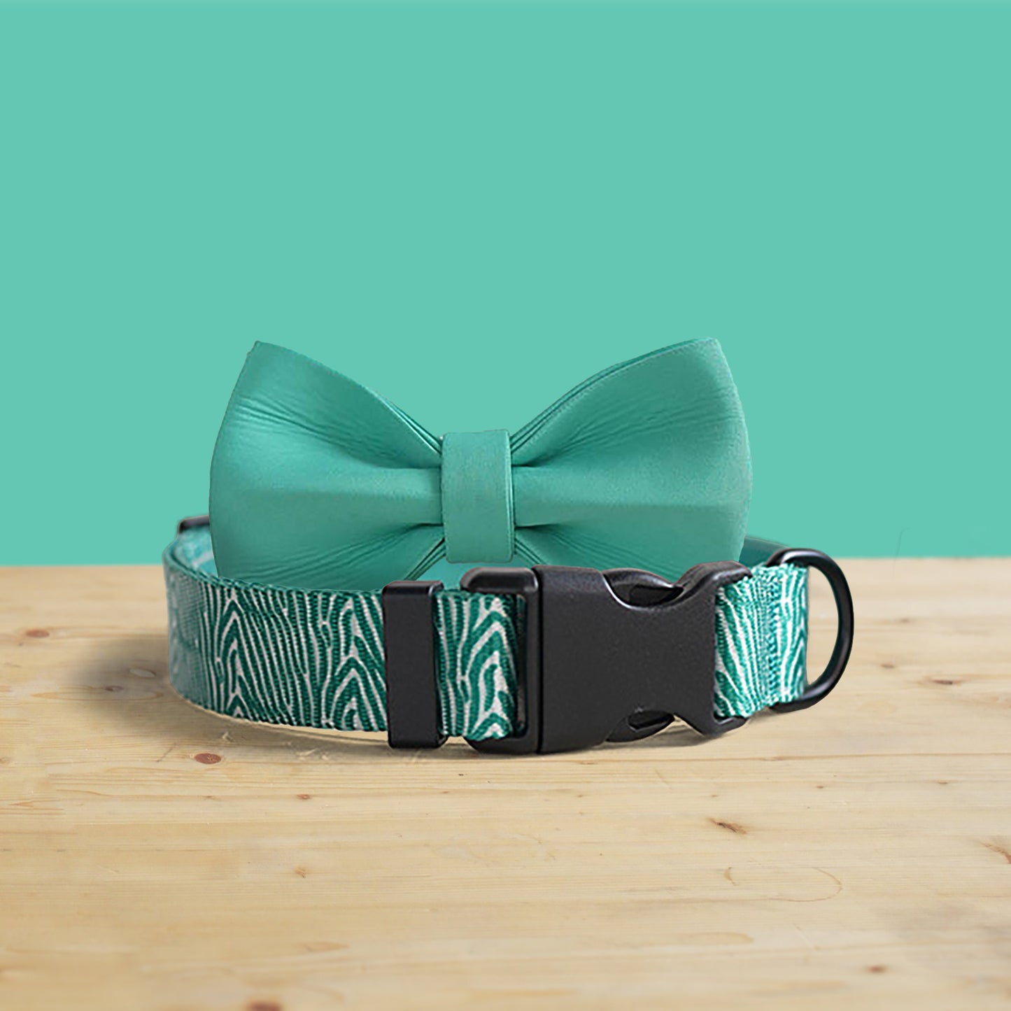 Personalised Green Zebra Dog Collar | Lightweight with Bow & Leash Combo