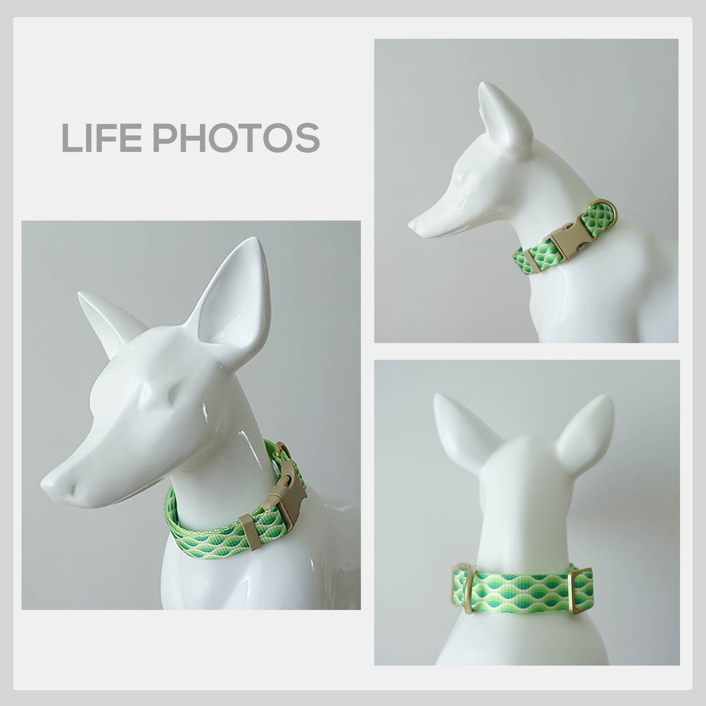 Green Waves Personalized Dog Collar and Leash Set, Engraved Name Buckle