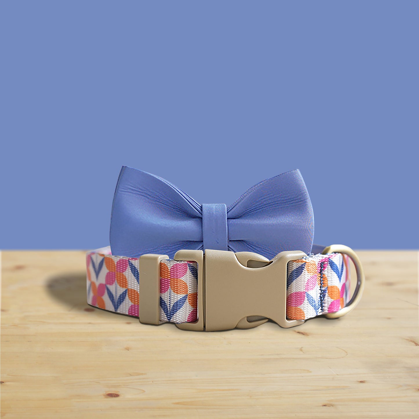 Violet Floral Dog Collar | Lightweight Personalised with Engraved Name Buckle, Leash | Bowtie