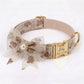 Personalized Pink Lace Dog Collar with Engraved Buckle, Bowtie Leash Set