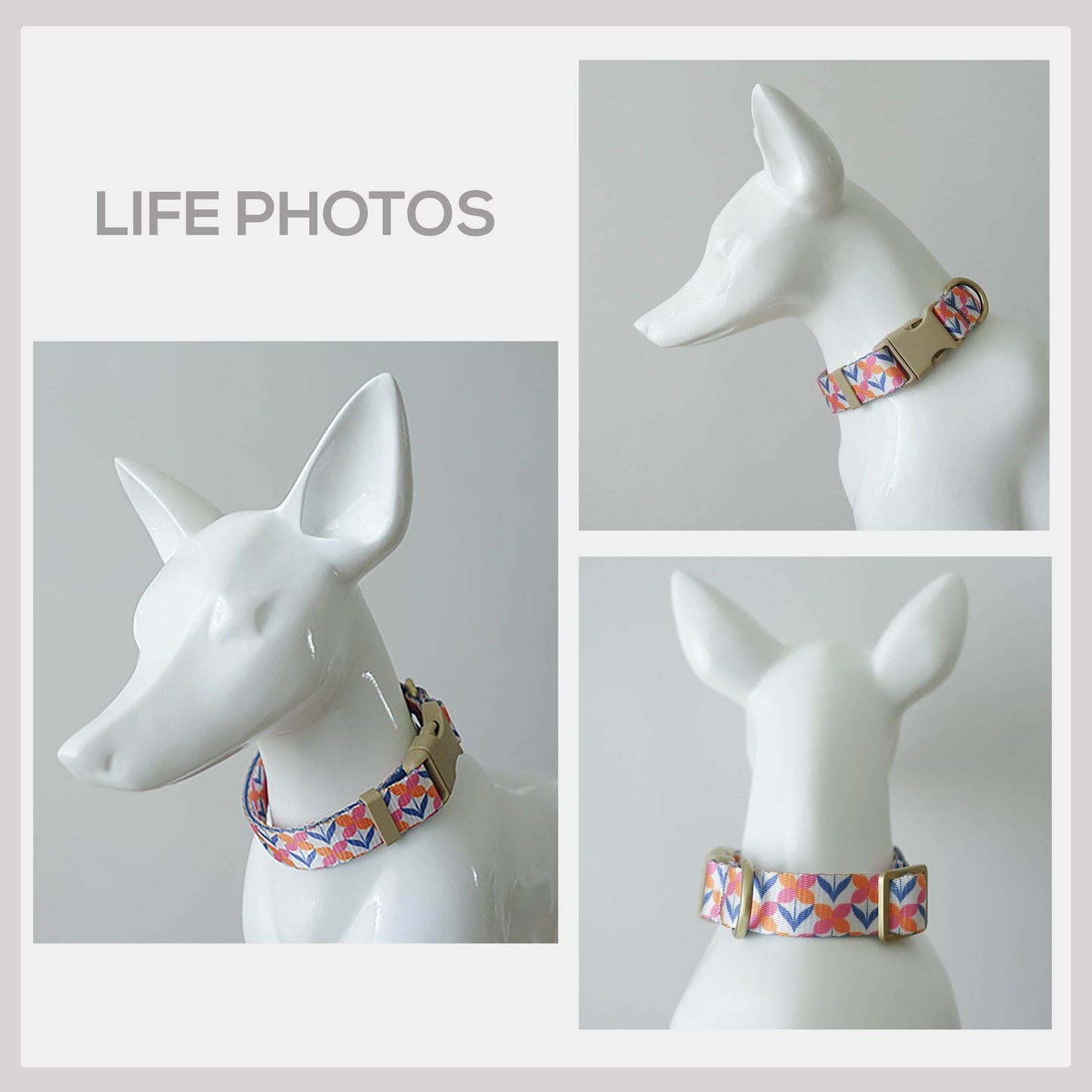 Violet Floral Dog Collar | Lightweight Personalised with Engraved Name Buckle, Leash | Bowtie