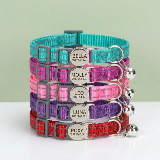 Personalized Reflective Cat Collar | Multicolour Nylon Custom ID Collar | Adjustable 20-30cm