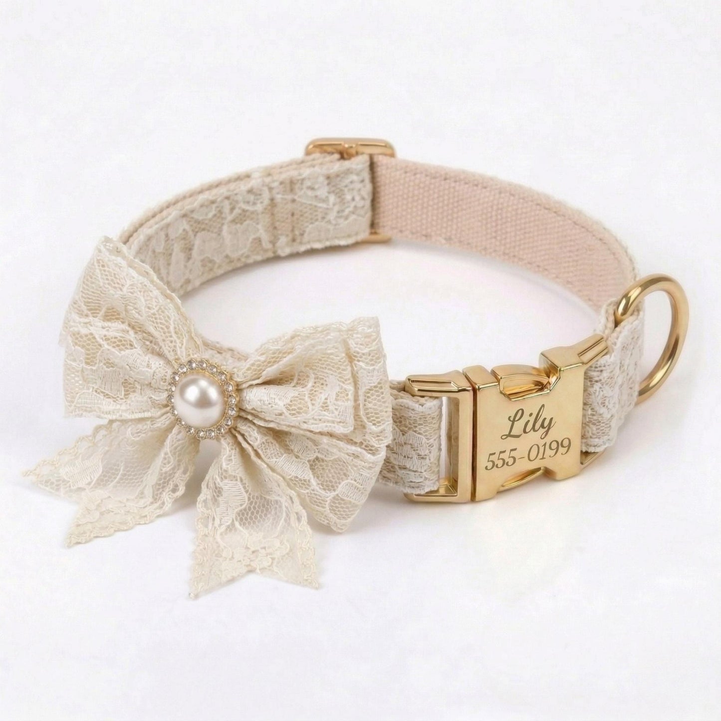Custom Engraved Blue Lace Dog Collar Bow Tie Set – Personalized Pet Accessory