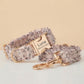 Personalized Tweed Dog Collar Leash Set, Engraved Gold Buckle, Stylish Pet Accessory