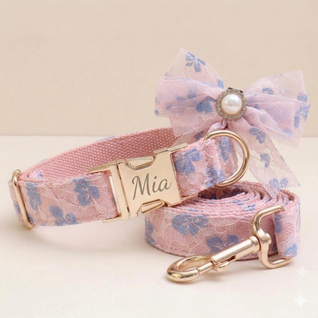 Custom Lace Dog Collar | Wedding Pet Accessory | Beige Nylon | Small to Large