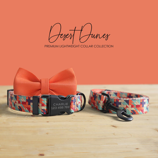 Personalized Dog Collar, Desert Dunes Pattern, Lightweight Nylon, Engraved Buckle