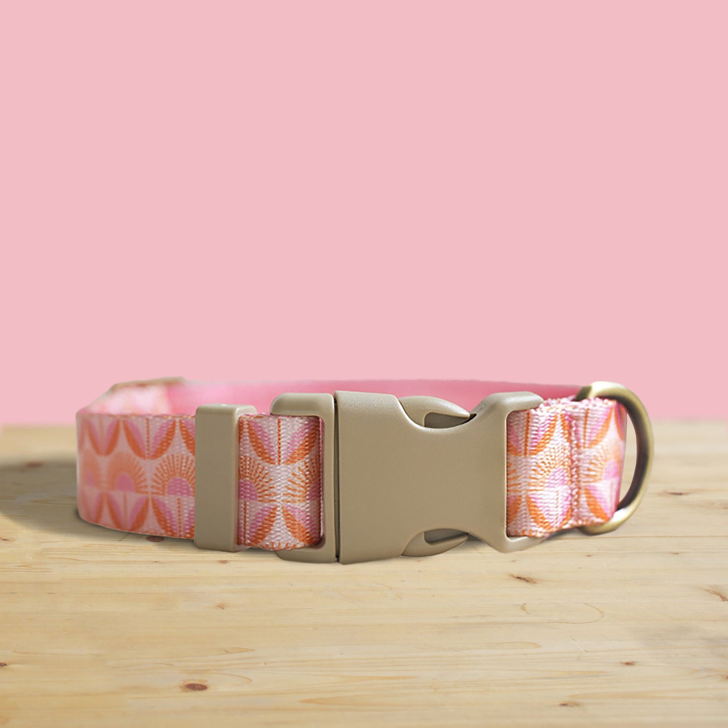 Sunrise Pink Floral Dog Collar Set with Engraved Buckle, Leash, Bowtie