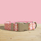Sunrise Pink Floral Dog Collar Set with Engraved Buckle, Leash, Bowtie