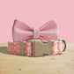 Sunrise Pink Floral Dog Collar Set with Engraved Buckle, Leash, Bowtie