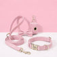 Personalized Pink Corduroy Dog Collar and Leash Set, Gold Buckle, Bowtie Bag