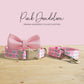 Pink Dandelion Dog Collar Leash, Personalized Engraved Name Buckle, Nylon Fabric, Handmade Pet Accessory