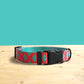 Personalized Dog Collar and Leash Set, Red Green Pattern, Engraved Name Buckle