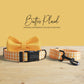 Personalized Butter Plaid Dog Collar, Leash, Bowtie Set – Engraved Name Buckle