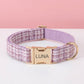 Personalized Tweed Bow Dog Collar with Name, Pink | Purple | Black | White Bouclé Puppy Collar with Gold Buckle, Cute Girl Dog Collar